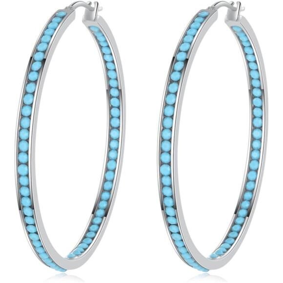 Mult-colors Crystal StainlessSteel Hoop Earring for Women Hypoallergenic Jewelry - Picture 1 of 7